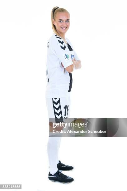 Sarah Puntigam of SC Freiburg poses during the Allianz Frauen Bundesliga Club Tour at Elbigenalp on August 21, 2017 in Elbigenalp, Austria.