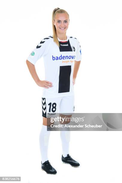 Sarah Puntigam of SC Freiburg poses during the Allianz Frauen Bundesliga Club Tour at Elbigenalp on August 21, 2017 in Elbigenalp, Austria.