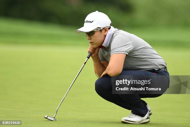 Jiyai Shin of South Korea lines up her putt on the 10th hole during the first round of the Nitori Ladies 2017 at the Otaru Country Club on August 24,...