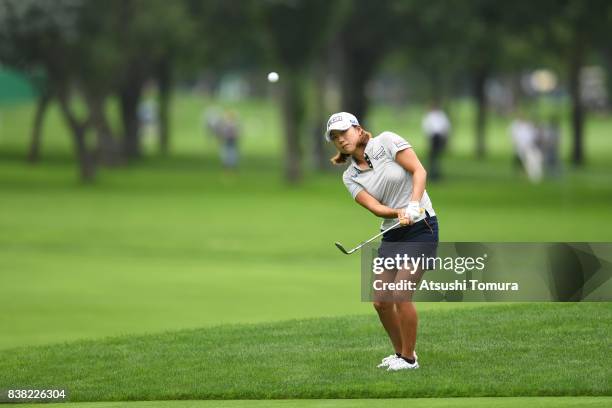 Erina Hara of Japan chips onto the 3rd green during the first round of the Nitori Ladies 2017 at the Otaru Country Club on August 24, 2017 in Otaru,...