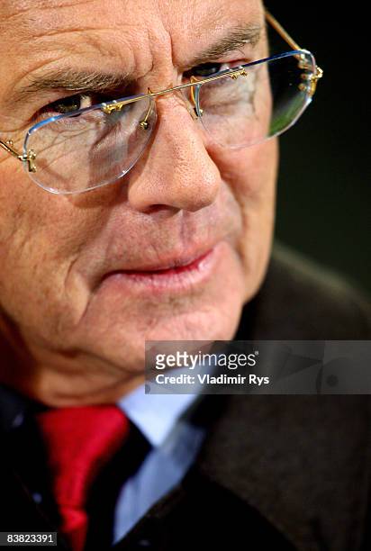 Franz Beckenbauer looks on prior to the UEFA Champions League Group F match between FC Bayern Muenchen and Steaua Bucuresti at the Allianz Arena on...