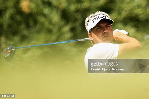 Daniel Chopra of Sweden tees off on the fourteenth hole during the Australian Masters pro-Am ahead of the Australian Masters at Huntingdale Golf Club...