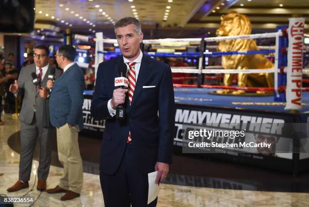 Nevada , United States - 24 August 2017; Media broadcast from the MGM Grand lobby prior to the super welterweight boxing match between Floyd...