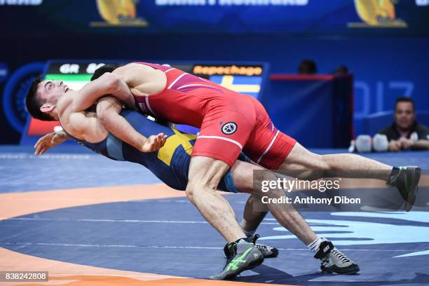 Bjurberg Kes A of Sweden and Ghaderiyan Y during the Men's 80 Kg Greco-Roman competition during the Paris 2017 World Championships at AccorHotels...