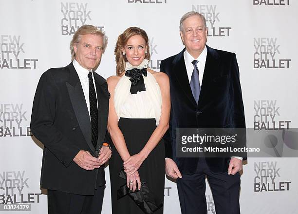 Ballet dancer and choreographer Peter Martins, Julia Koch and David Koch attend the opening night celebration of the New York City Ballet at David H....