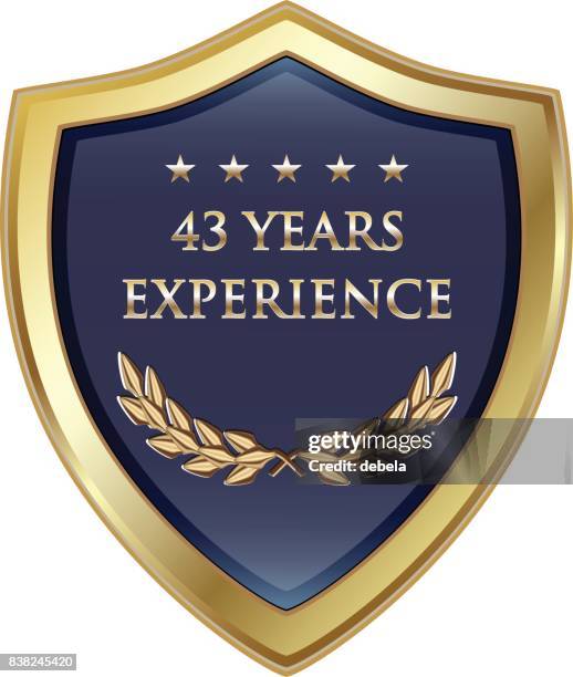 forty three years experience gold shield - number 43 stock illustrations