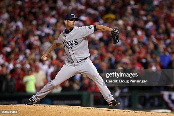 Grant Balfour of the Tampa Bay Rays throws a pitch against the Philadelphia Phillies during the continuation of game five of the 2008 MLB World...