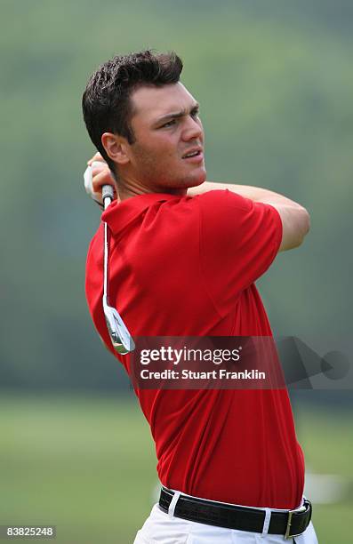 Martin Kaymer of Germany plays his approach shot during the pro - am of the Omega Mission Hills World Cup at the Mission Hills Resort on November 26,...