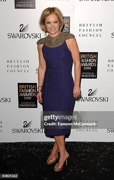 Television presenter Mariella Frostrup poses at the winners boards at the British Fashion Awards 2008 November 25, 2008 in London, England.