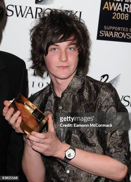 Musician George Craig poses at the winners boards at the British Fashion Awards 2008 November 25, 2008 in London, England.
