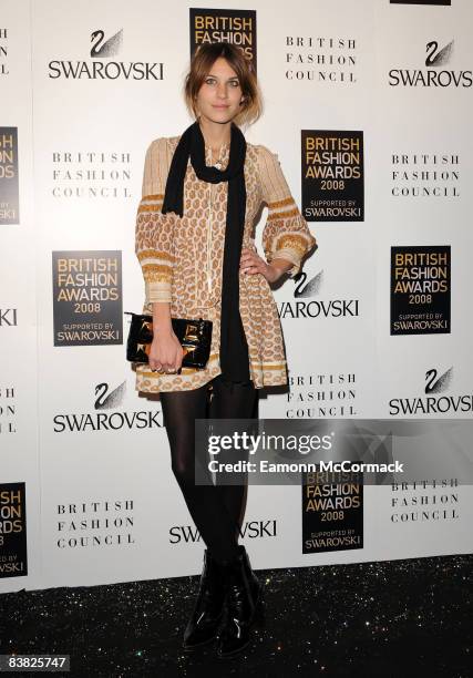 Television presenter Alexa Chung arrives at the British Fashion Awards 2008 at the Royal Horticultural Halls November 25, 2008 in London, England.