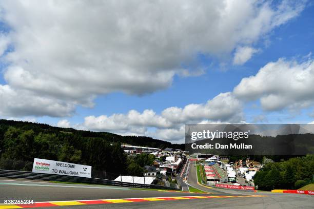 General view of the circuit from the top of Eau Rouge during previews ahead of the Formula One Grand Prix of Belgium at Circuit de Spa-Francorchamps...