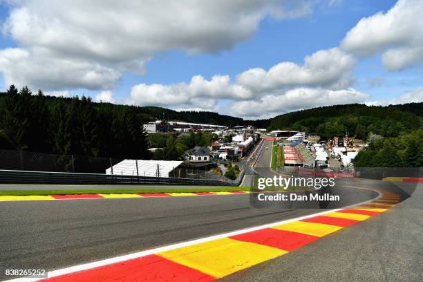 General view of the circuit from the top of Eau Rouge during previews ahead of the Formula One Grand Prix of Belgium at Circuit de Spa-Francorchamps...