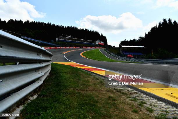 General view of the circuit from the bottom of Eau Rouge during previews ahead of the Formula One Grand Prix of Belgium at Circuit de...