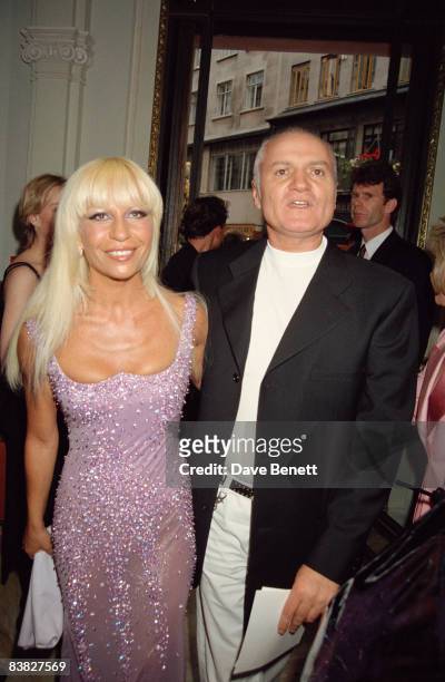Gianni and Donatella Versace at the Gianni Versace 'Men Without Ties' launch party in London, 14th June 1995.