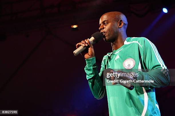 Trevor Nelson wears a Nigeria Football shirt on stage at the MTV Africa Music Awards 2008 at the Abuja Velodrome on November 22, 2008 in Abuja,...