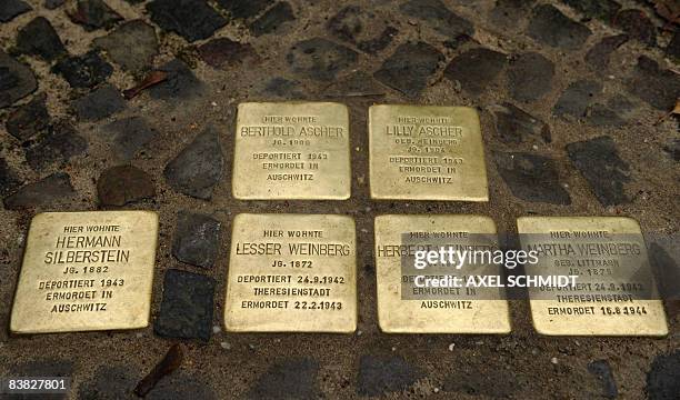 Cluster of six "Stolpersteine" or stumbling stones can be seen in Berlin's Kreuzberg district, where the capital's 2000th stumbling stone by artist...