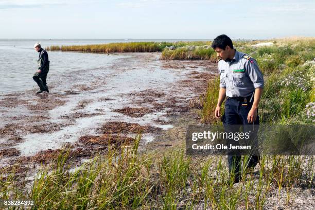 Search team from the Danish Emergency Services looks for body parts following the death of journalist Kim Wall at the waters on southern Amager on...