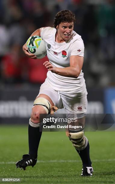 Sarah Hunter of England runs with the ball during the Women's Rugby World Cup 2017 semi final match between England and France at the Kingspan...