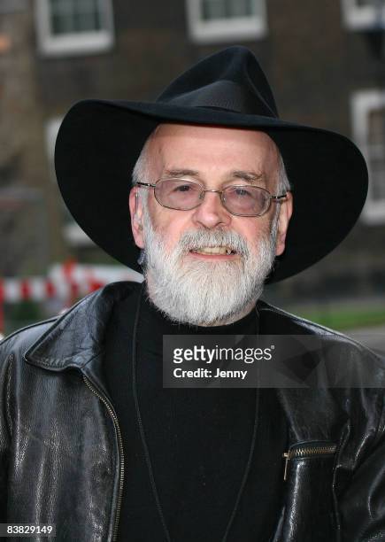 Terry Pratchett, novelist and Alzheimer's sufferer, petitions No. 10 Downing Street to increase funding into dementia research on November 26, 2008...