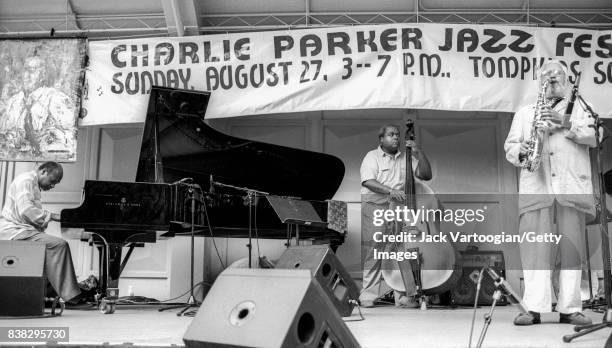 American Jazz musician Kenny Barron plays piano as he leads his trio during a performance at the 3rd Annual Charlie Parker Jazz Festival in Tompkins...