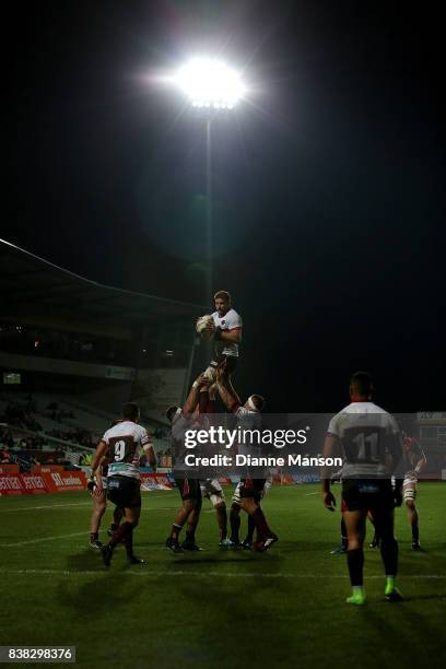 Lineout ball is secured by North Harbour during the Mitre 10 Cup match between Southland and North Harbour at Rugby Park Stadium on August 24, 2017...