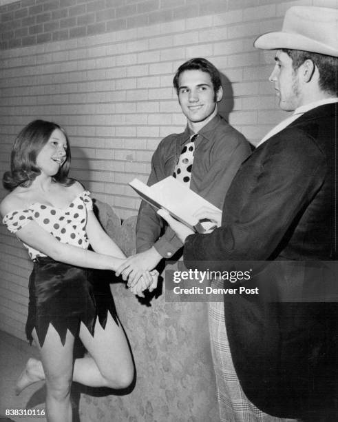 Daisy Mae Gefs Her Man Daisy Mae finally gets married to Li'l Abner by Marryin Sam in this photo taken during rehearsal of Broomfield High School's...