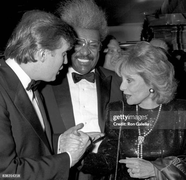 Donald Trump, Don King and Barbara Walters attend "The Art of the Deal" Book Party on December 12, 1987 at Trump Tower in New York City.