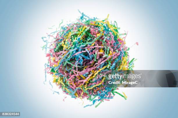 crumpled colorful scrap paper in ball shape - chaos concept stock pictures, royalty-free photos & images