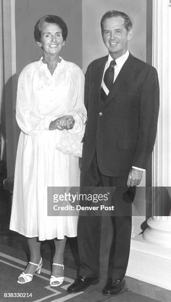 Gov. And Mrs. William G. Milliken of Michigan, in Denver for the annual convention of the National Governors’ Association, arrive at the Colorado...