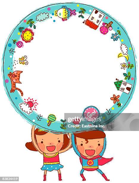 superhero with girl standing against white background - superman costume white background stock illustrations