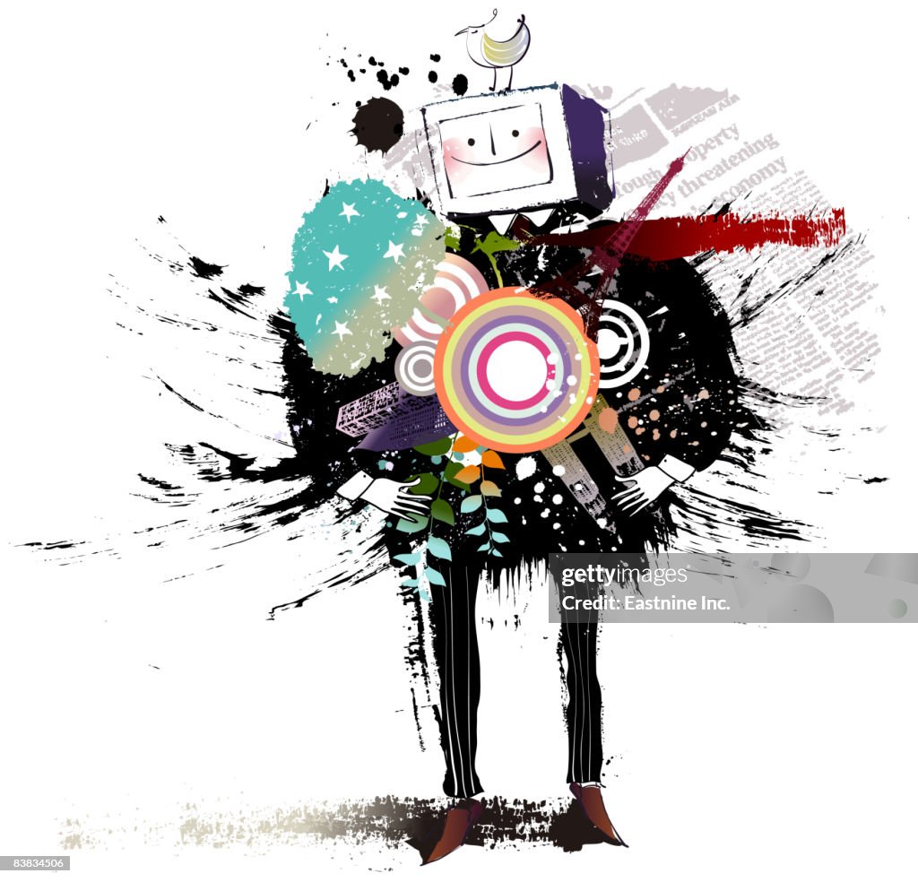 Representation of a businessman with computer head