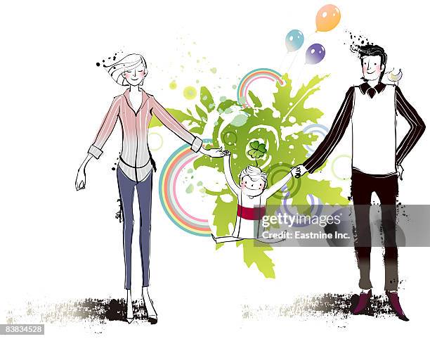 parents enjoying with son - couple fun studio stock illustrations