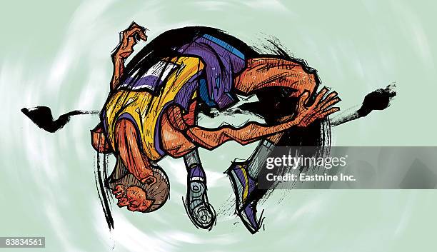 gymnast performing acrobatic exercise - upside down stock illustrations