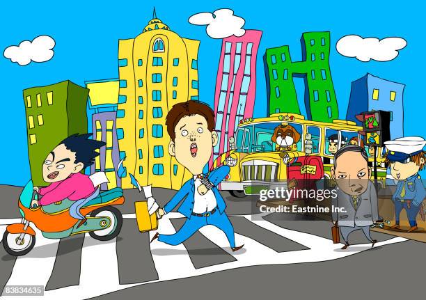 businessman running while holding briefcase - traffic cop stock illustrations