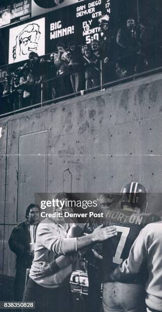 Miller, Red - Groups Bronco Coach ***** game. Miller Applauds Morton. Still The Best In The NFL Denver Bronco Coach Red Miller congratulates...