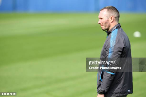 Michael Appleton during a Leicester City training session at Belvoir Drive Training Complex on August 24 , 2017 in Leicester, United Kingdom.