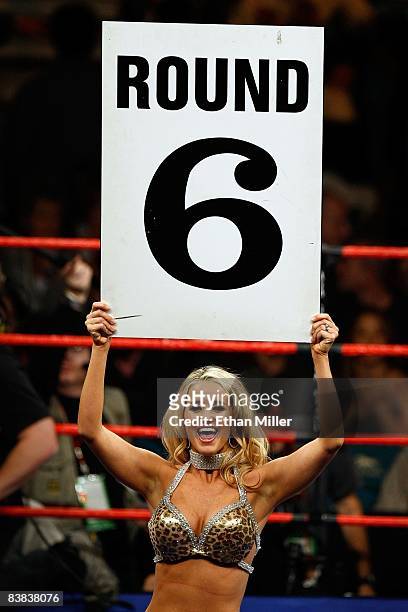 Ring card girl Natasha Bernasek holds up the sign for round six during the fight between James Kirkland and Brian Vera during their middleweight...