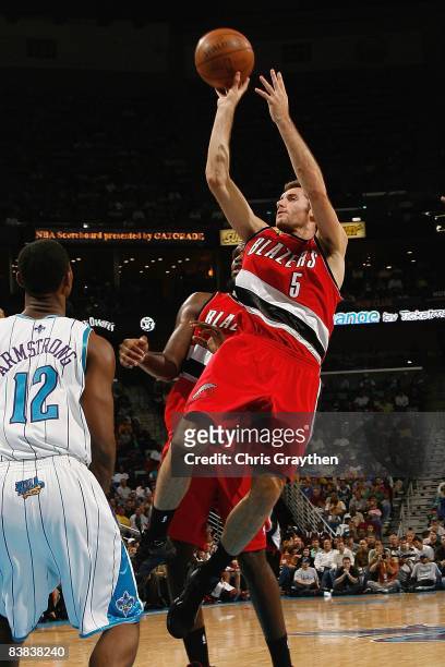 Rudy Fernandez of the Portland Trail Blazers takes a jump shot against the New Orleans Hornets during the game at the New Orleans Arena on November...