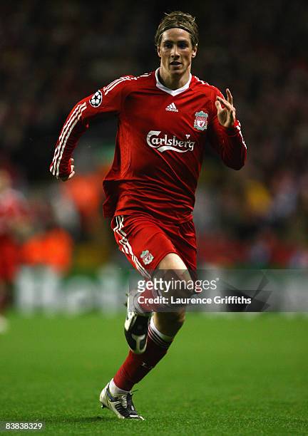 Fernando Torres of Liverpool in action during the UEFA Champions League Group D match between Liverpool and Marseille at Anfield on November 26, 2008...