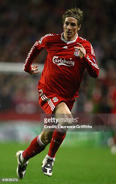 Fernando Torres of Liverpool in action during the UEFA Champions League Group D match between Liverpool and Marseille at Anfield on November 26, 2008...