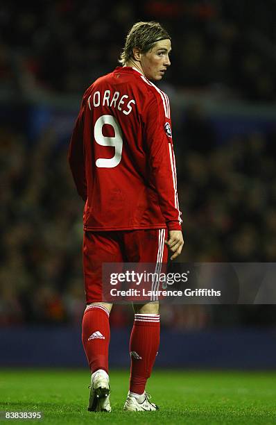 Fernando Torres of Liverpool looks on during the UEFA Champions League Group D match between Liverpool and Marseille at Anfield on November 26, 2008...