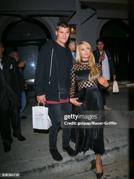 Paris Hilton and Chris Zylka are seen on August 23, 2017 in Los Angeles, California.