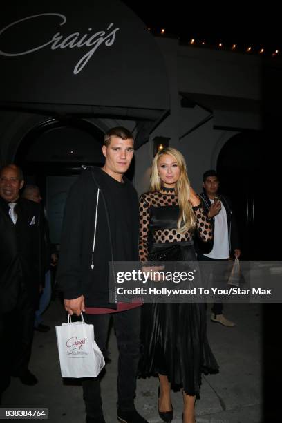 Paris Hilton and Chris Zylka are seen on August 23, 2017 in Los Angeles, CA.