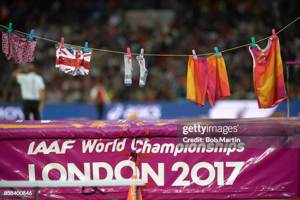 16th IAAF World Championships: View of clothing hanging from clothesline at Olympic Stadium. London, England 8/11/2017 CREDIT: Bob Martin