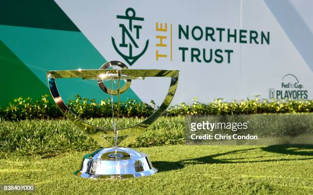 The new tournament trophy is seen during practice for THE NORTHERN TRUST at Glen Oaks Club on August 23 in Old Westbury, New York.