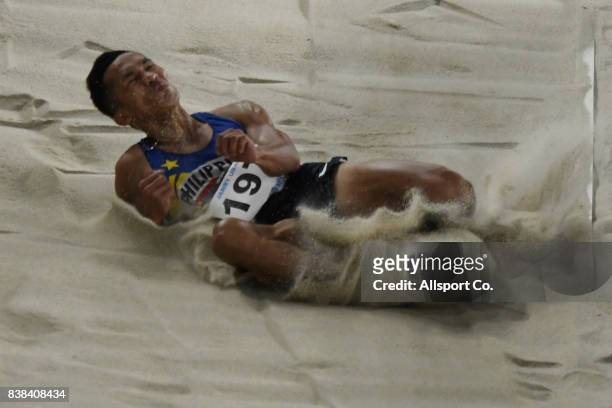 Janry Ubas of the Philippines in action during the Men Long Jump Final at Bukit Jalil National Stadium as part of the 2017 SEA Games on August 24,...