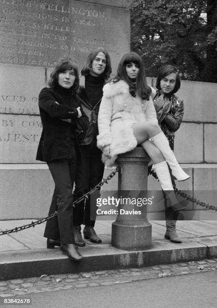 Dutch rock group Shocking Blue in London for TV appearances to promote their latest single 'Venus', 6th November 1969. Left to right: Cor van der...