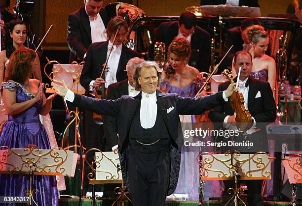 Violinist and composer Andre Rieu and his orchestra perform live on stage at ANZ Stadium on November 27, 2008 in Sydney, Australia.