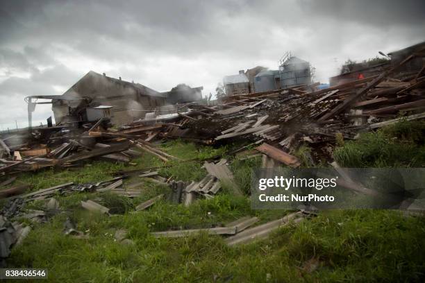 Destroyed houses in Wilkowo on August 23, 2017.